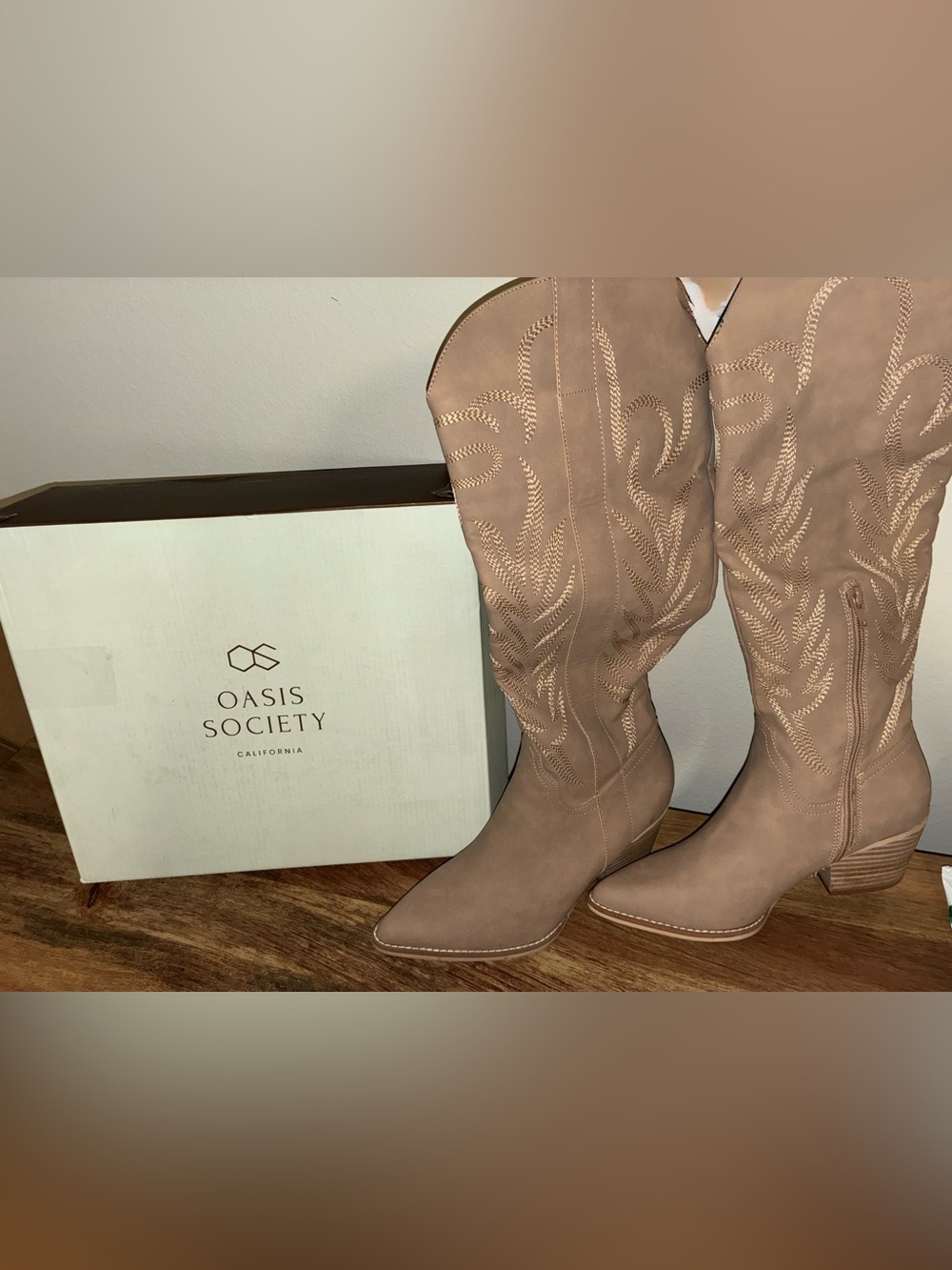 Women's Taupe Western Heeled Boots - Comfortable Block Heel